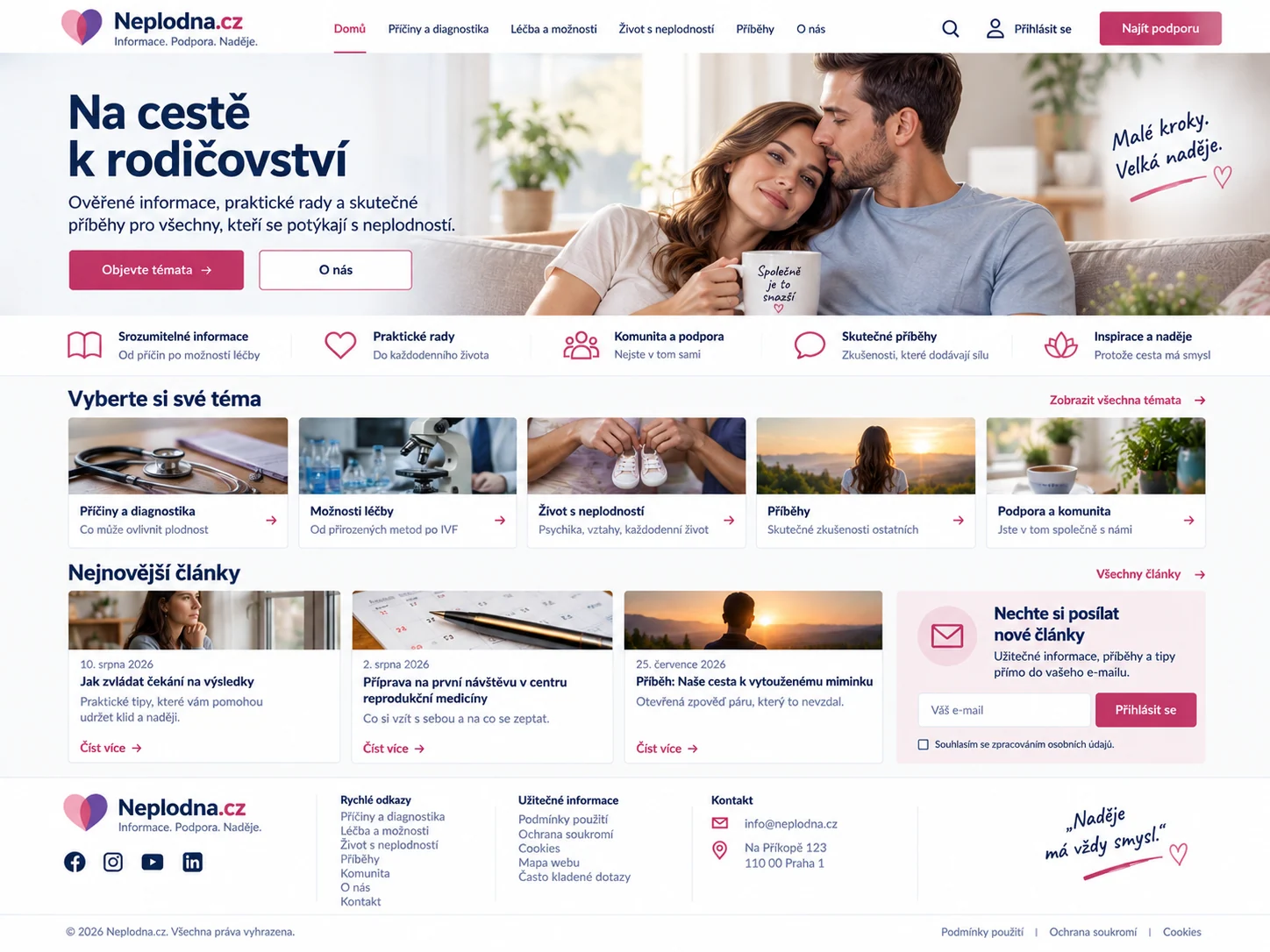 Ilustrační návrh citlivě laděného informačního webu Neplodna.cz